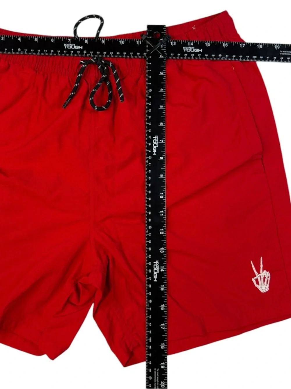 Rue21 Swim Trunks Men’s Medium Red Skeleton Hand Graphic Beach Shorts